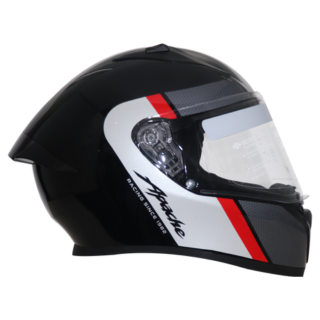 TVS Apache Full Face Helmet - Black, Red & White Strip | Premium Safety & Style