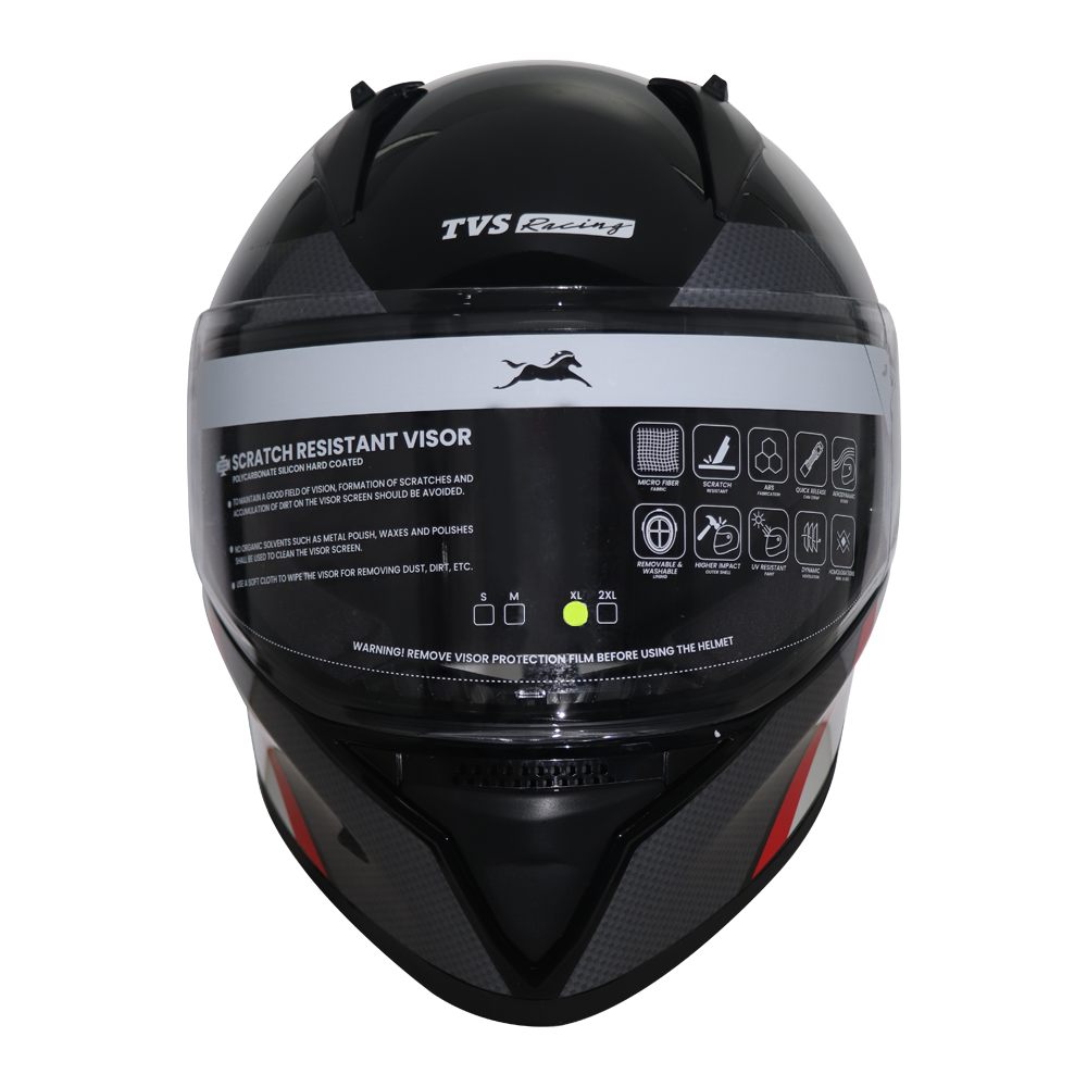 TVS Apache Full Face Helmet - Black, Red & White Strip | Premium Safety & Style