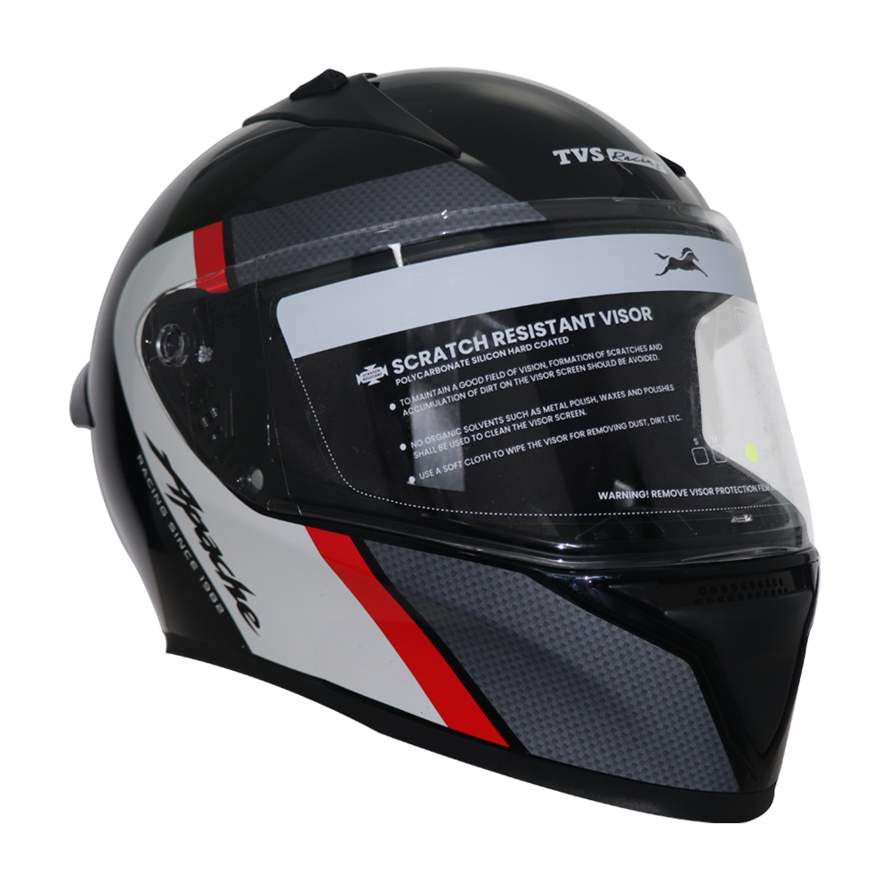TVS Apache Full Face Helmet - Black, Red & White Strip | Premium Safety & Style