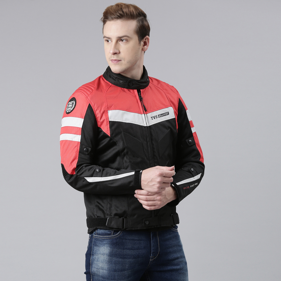 TVS Racing Aegis 3-Layer Riding Jacket for Men | All-Weather, CE Level 2 Armor Protection (Red)