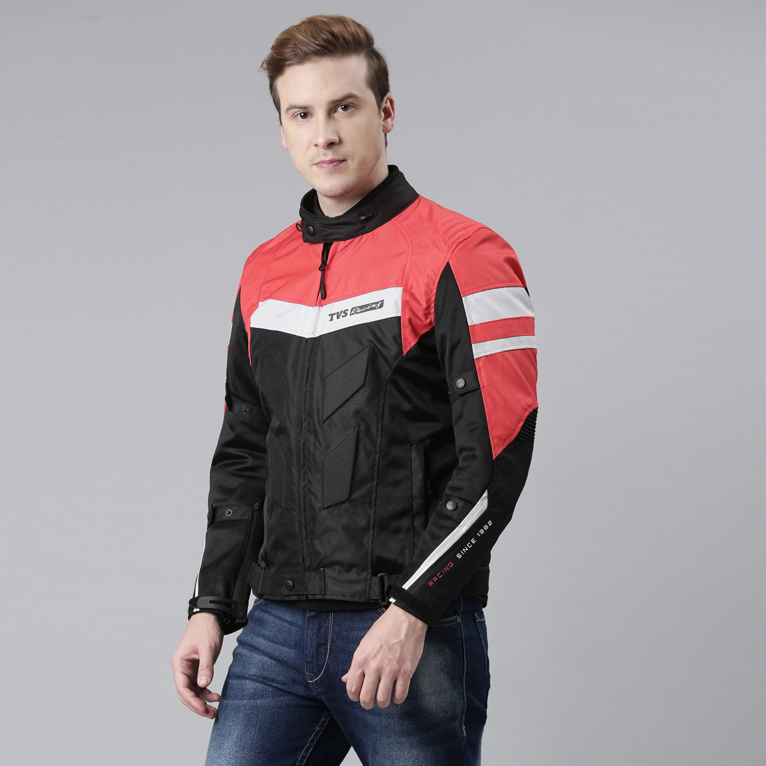 TVS Racing Aegis 3-Layer Riding Jacket for Men | All-Weather, CE Level 2 Armor Protection (Red)