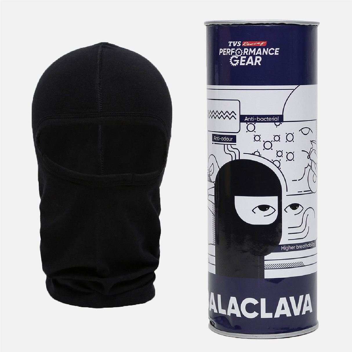 TVS Racing Balaclava - Black, Size L | Wind, Dust, Cold, and UV Protection | Anti-Microbial Fabric