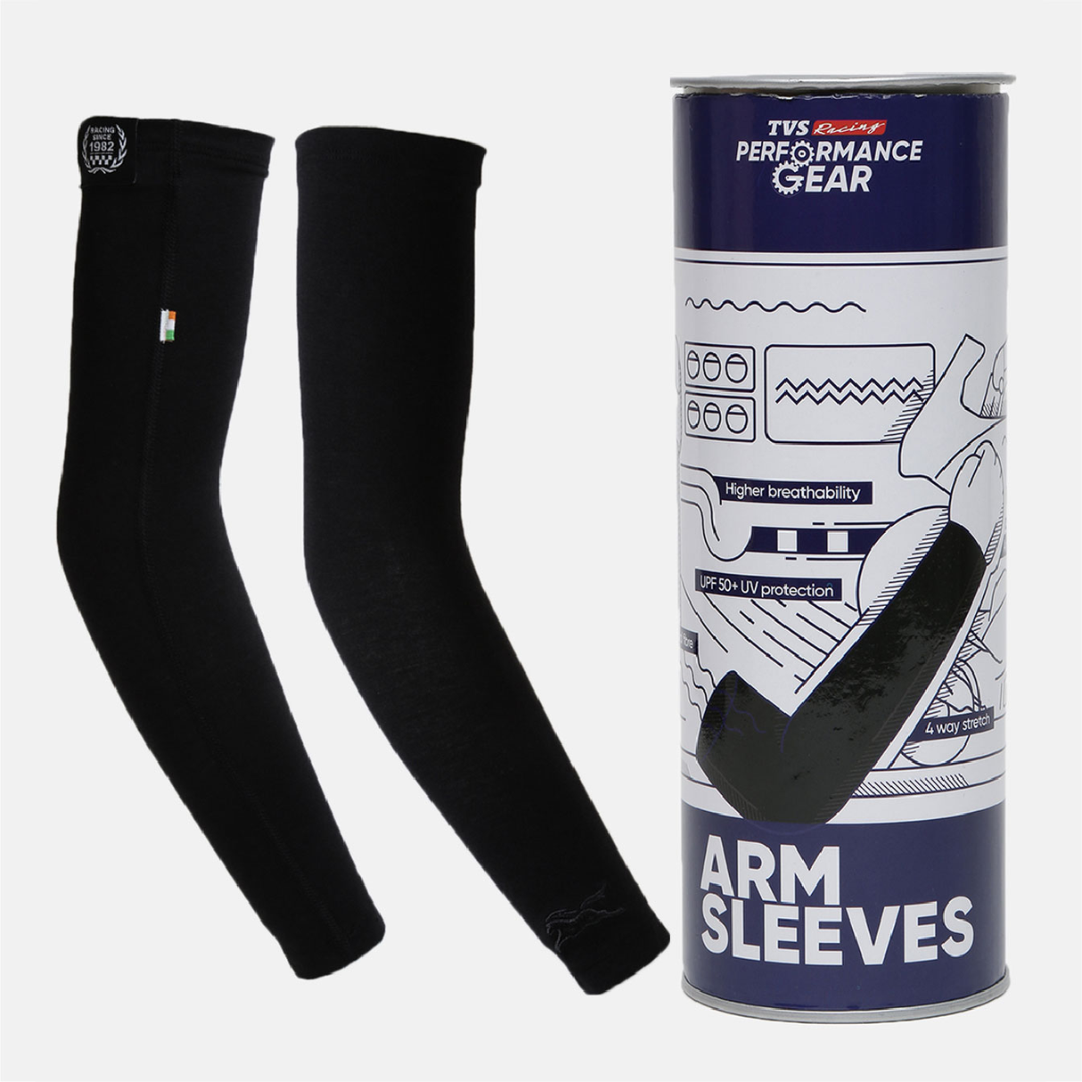 TVS Racing Arm Sleeves - Black | SPF 50+ Protection & Anti-Bacterial Finish