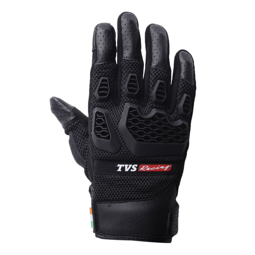 TVS Racing Adventure Riding Gloves for Men | PVC Protected, Touch Screen Compatible, Visor Wiper Fingertips (Black)