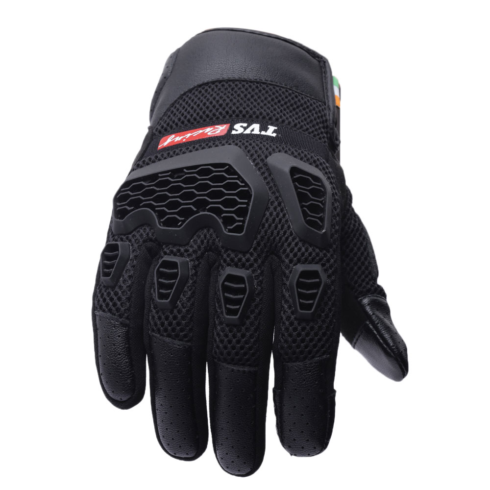 TVS Racing Adventure Riding Gloves for Men | PVC Protected, Touch Screen Compatible, Visor Wiper Fingertips (Black)