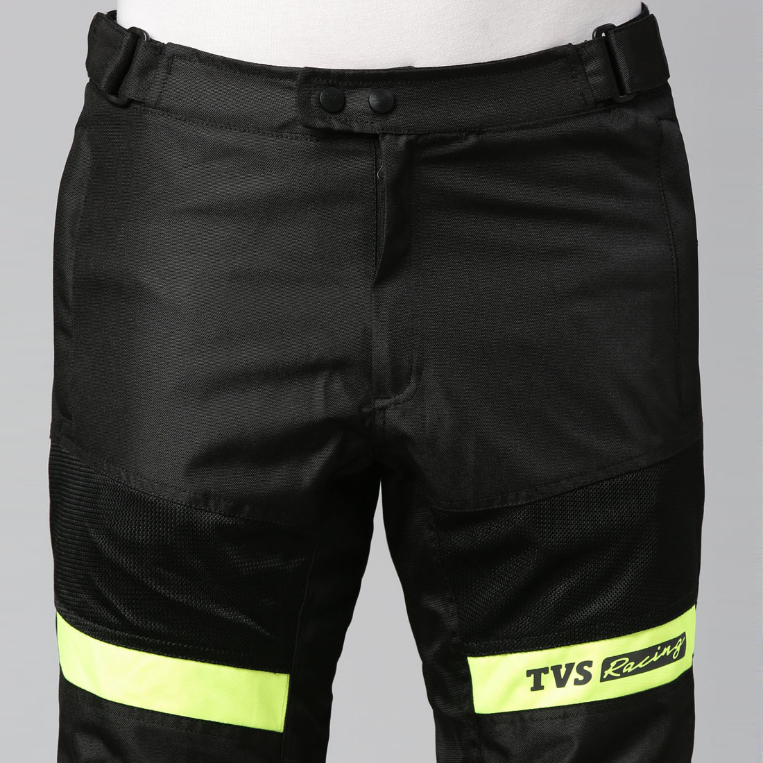 TVS Racing Riding Pant for Men – CE Level 2 Knee Armor, High Abrasion Resistance, Adjustable Fit & Reflective Safety (Black/Neon)