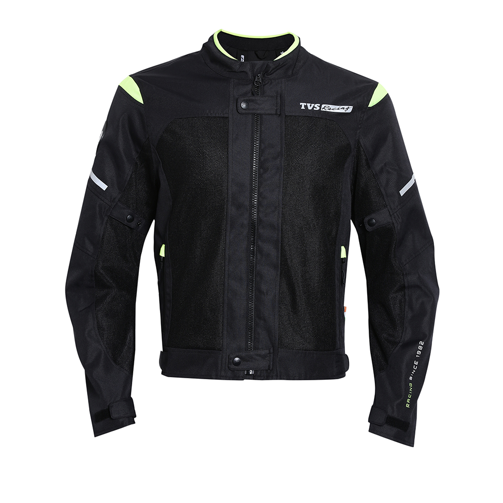 TVS Racing Asphalt Riding Jacket for Men | High Abrasion 600D Polyester, Basic Bike Jacket (Neon)
