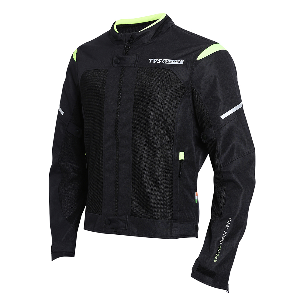 TVS Racing Asphalt Riding Jacket for Men | High Abrasion 600D Polyester, Basic Bike Jacket (Neon)