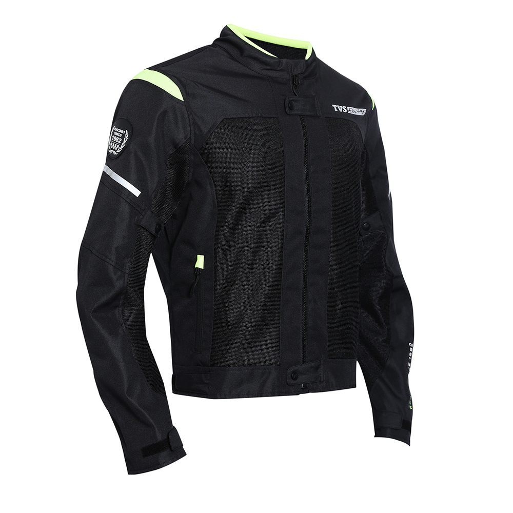 TVS Racing Asphalt Riding Jacket for Men | High Abrasion 600D Polyester, Basic Bike Jacket (Neon)