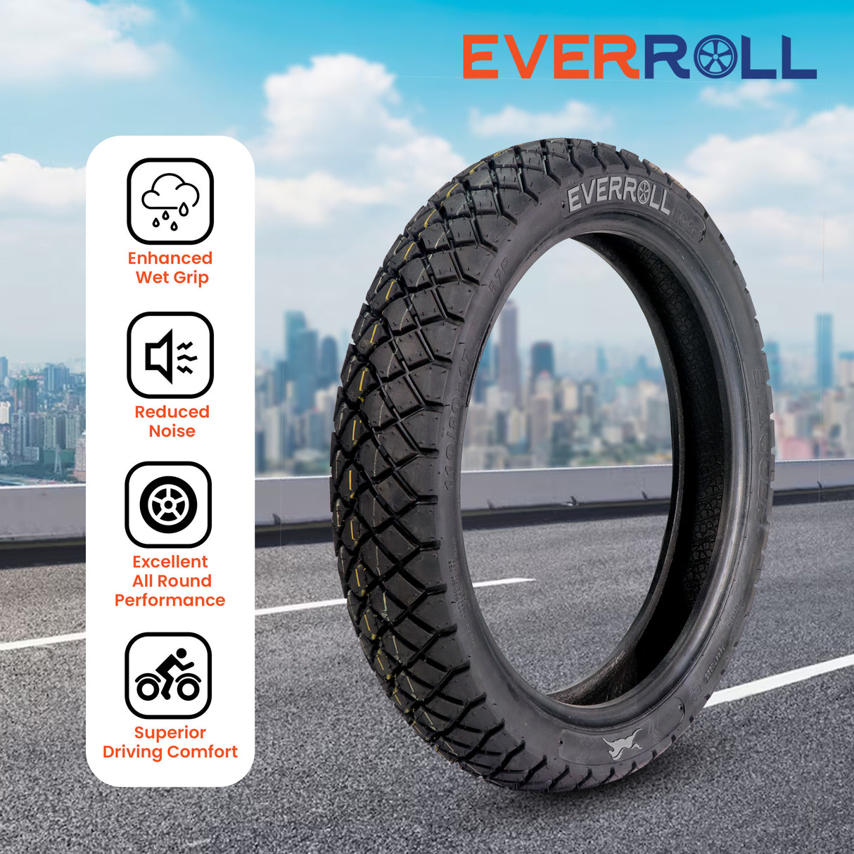EverRoll Rear Tubeless Nylon Tyre - 110/80-17 TL TO MC29 | Vehicle Compatibility - TVS Apache RTR 160 & 180