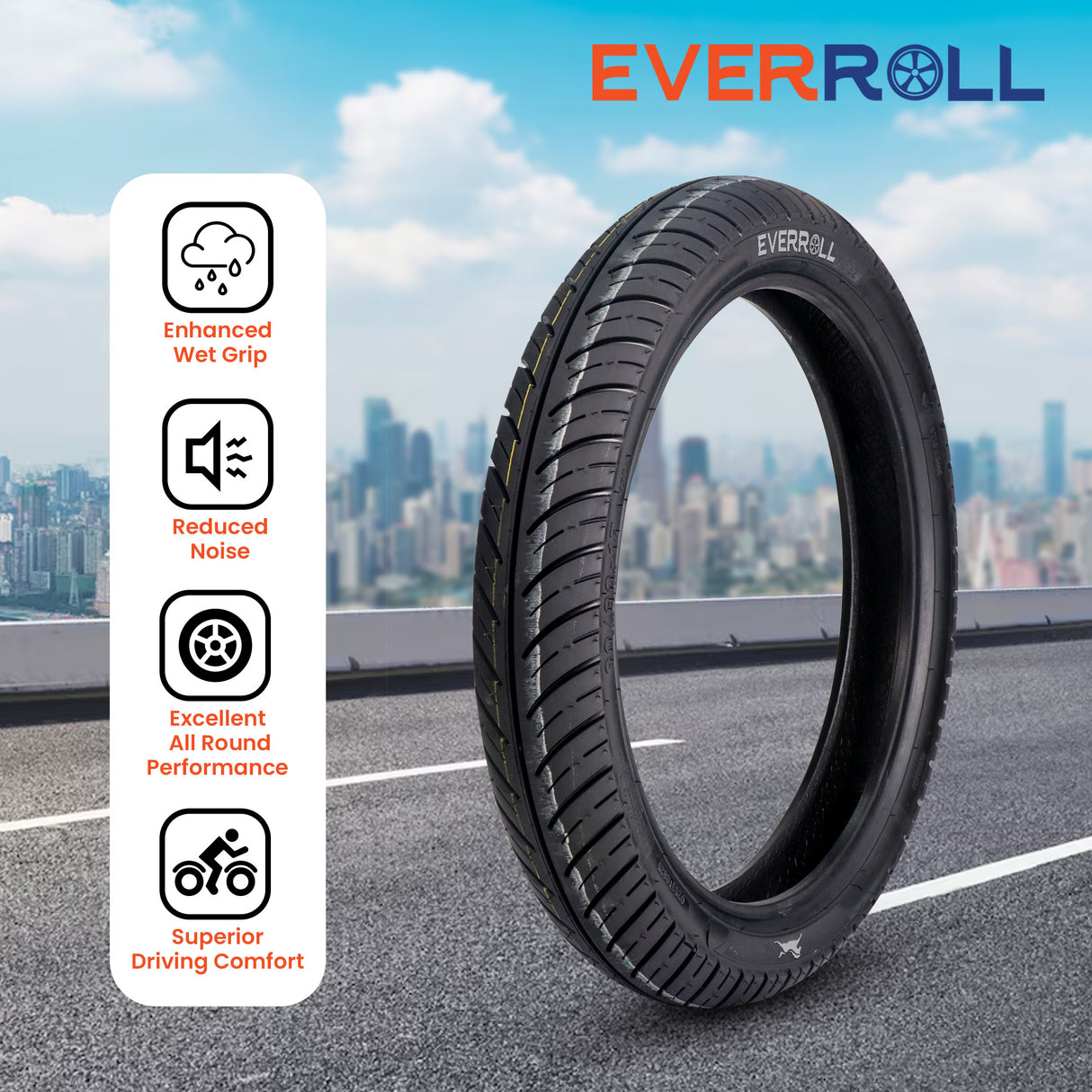 EverRoll Front Tubeless Nylon Tyre - 90/90-17 TL TO MC32 | Vehicle Compatibility - TVS Apache RTR 160, 180 & 200 4V