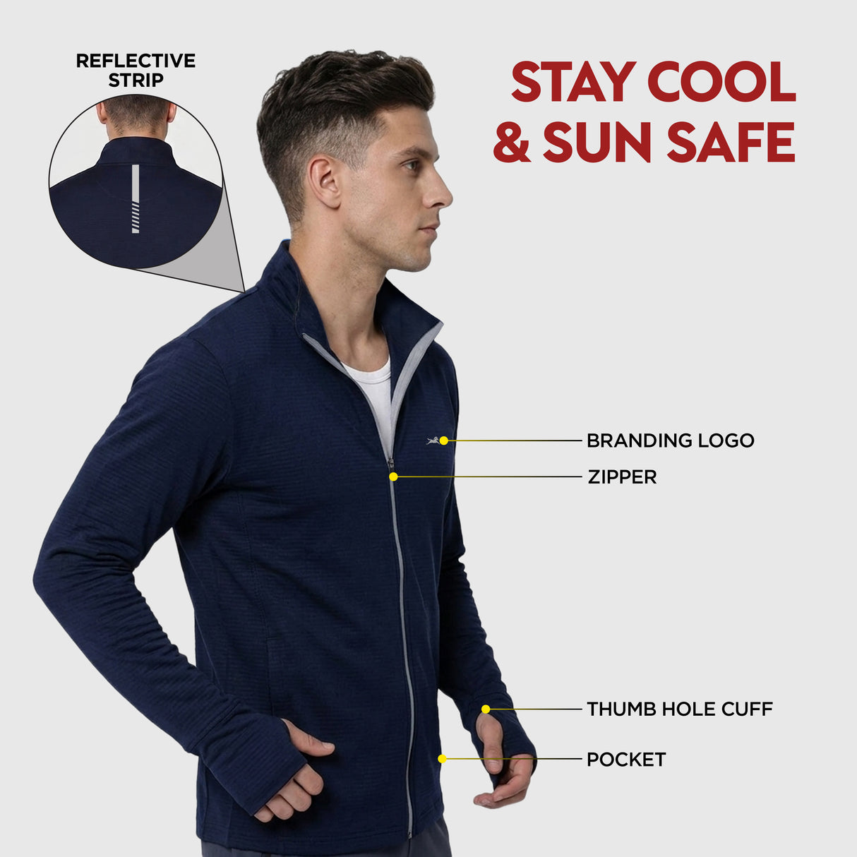 TVS Sunscreen Jacket for Men | UPF 50+ UV Protection | Lightweight, Breathable & Quick-Dry Jacket | Odor Control Technology | Anti-Tan Shield | Summer Jacket for Men