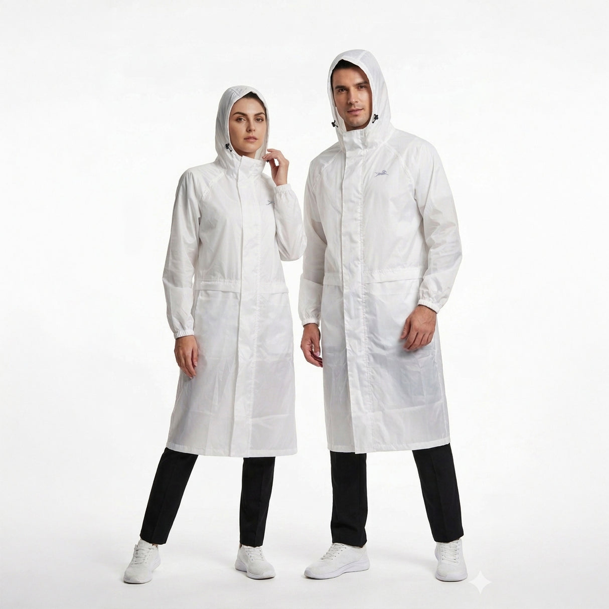 TVS Long Riding Raincoat for Men & Women – Waterproof PU Coated Fabric, Reflective Back & Elasticated Sleeves | Color: White