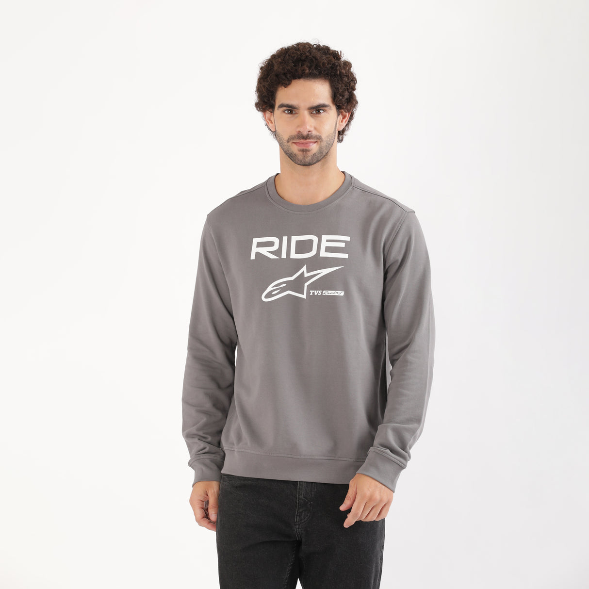 TVS Racing x Alpinestars Crew Neck Pullover Sweatshirt – 100% Cotton French Terry, Ultra-Soft Comfort, Breathable Anti-Odor Fabric, Ribbed Hem & Sleeves for Premium Fit & Style