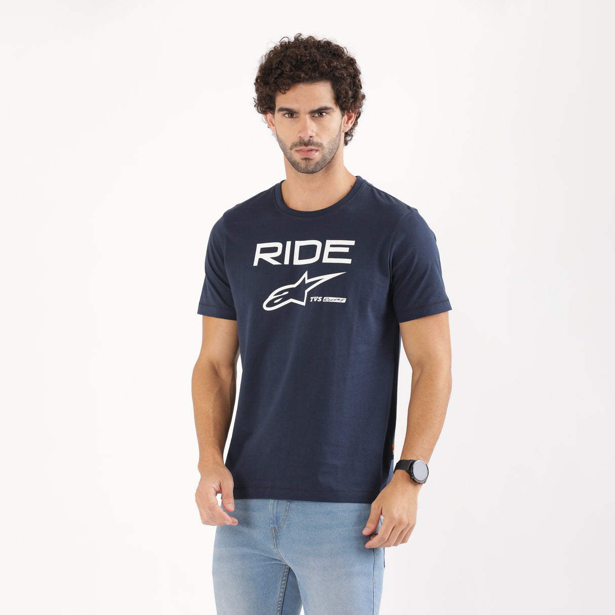 TVS Racing x Alpinestars Crew Neck T-Shirt-100% Soft Combed Cotton, Breathable & Anti-Microbial Fabric, Non-PVC Print, No-Chafe Skin-Friendly Comfort for Racing & Casual Everyday Wear