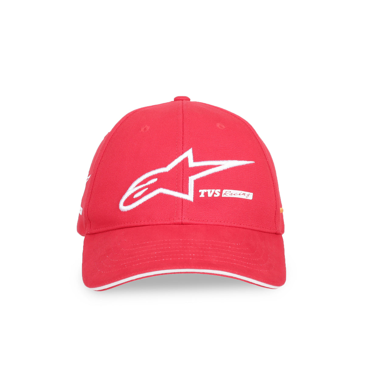 TVS Racing x Alpinestars Cap – 100% Cotton Twill, Breathable & Skin-Friendly Fabric, 6-Panel Design, Adjustable Metal Buckle Closure, Flexible Peak for Sunshade, and Embroidered Branding