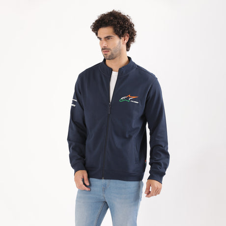 TVS Racing x Alpinestars High Neck Sweatshirt – 100% Cotton French Terry, Ultra-Soft Comfort, Breathable Anti-Odor Fabric, YKK Zipper, Ribbed Hem, Utility Pockets & Stylish Rider Look