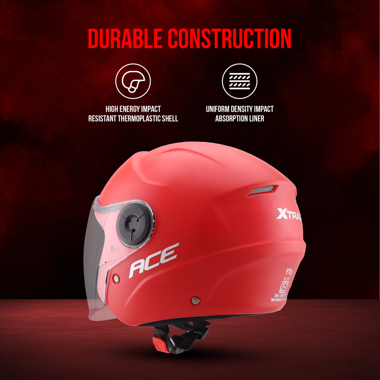 Xtrac Ace Open Face Helmet for Men & Women | ISI Certified