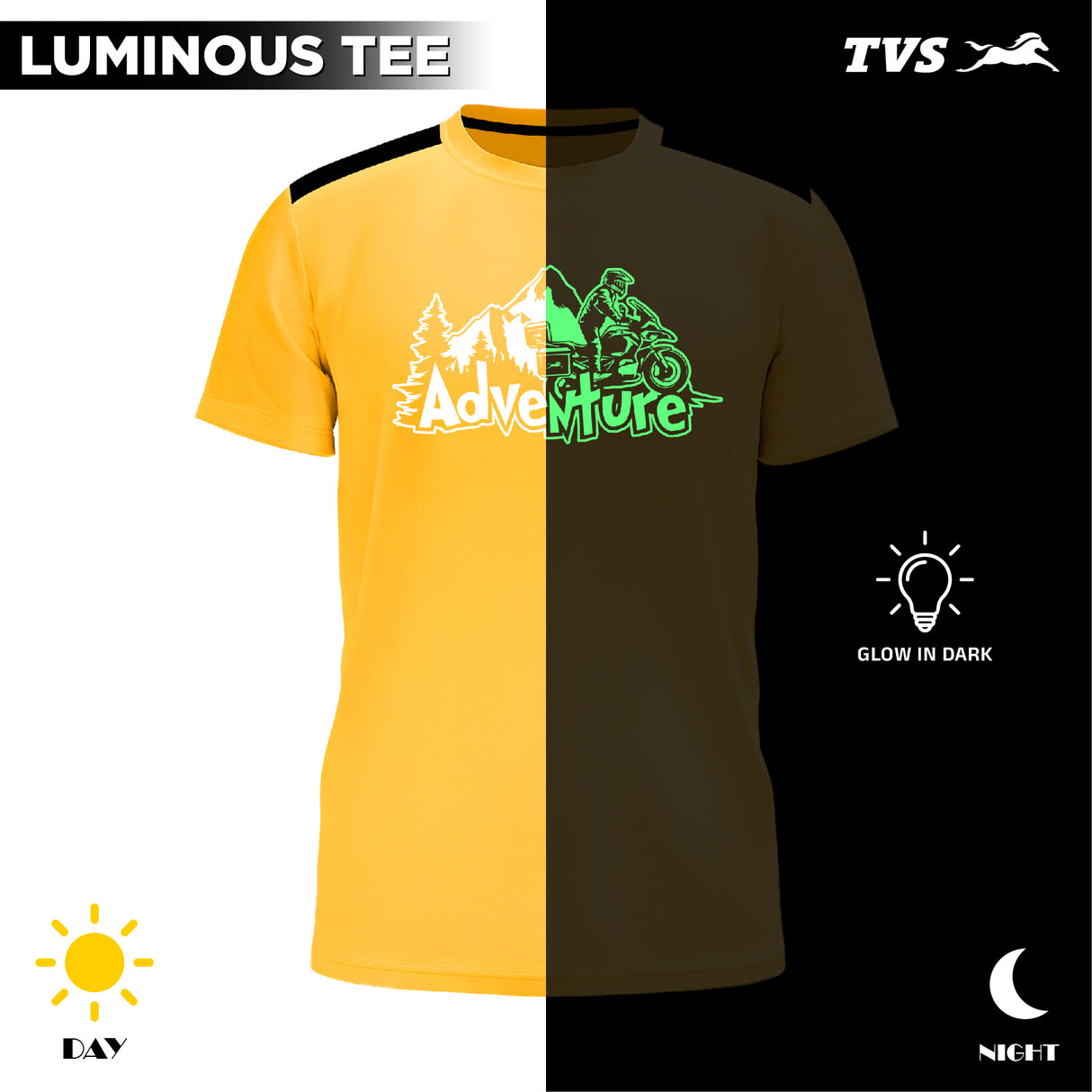 TVS Adventure Round Neck Cotton T Shirt | Glow in Dark
