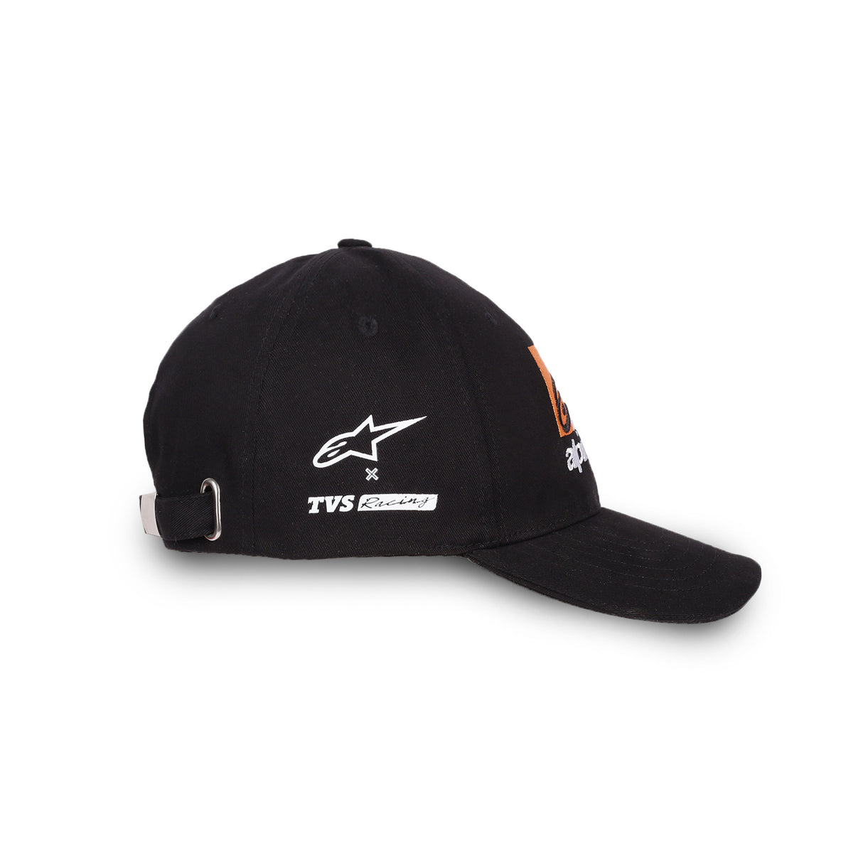 TVS Racing x Alpinestars Cap – 100% Cotton Twill, Breathable & Skin-Friendly Fabric, 6-Panel Design, Adjustable Metal Buckle Closure, Flexible Peak for Sunshade, and Embroidered Branding