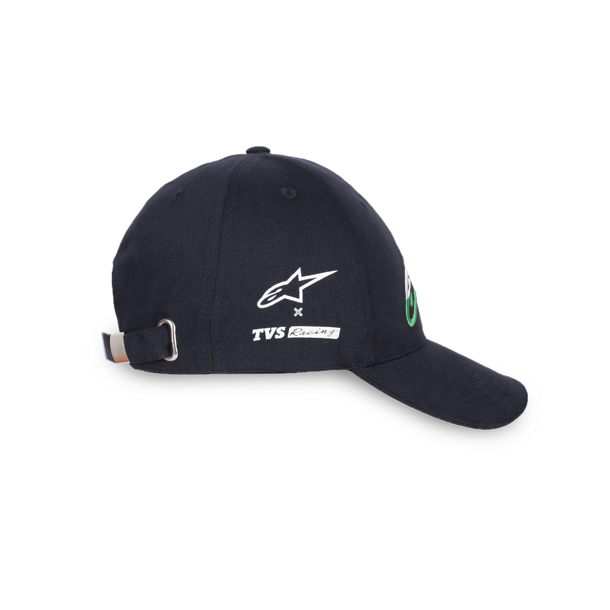 TVS Racing x Alpinestars Cap – 100% Cotton Twill, Breathable & Skin-Friendly Fabric, 6-Panel Design, Adjustable Metal Buckle Closure, Flexible Peak for Sunshade, and Embroidered Branding