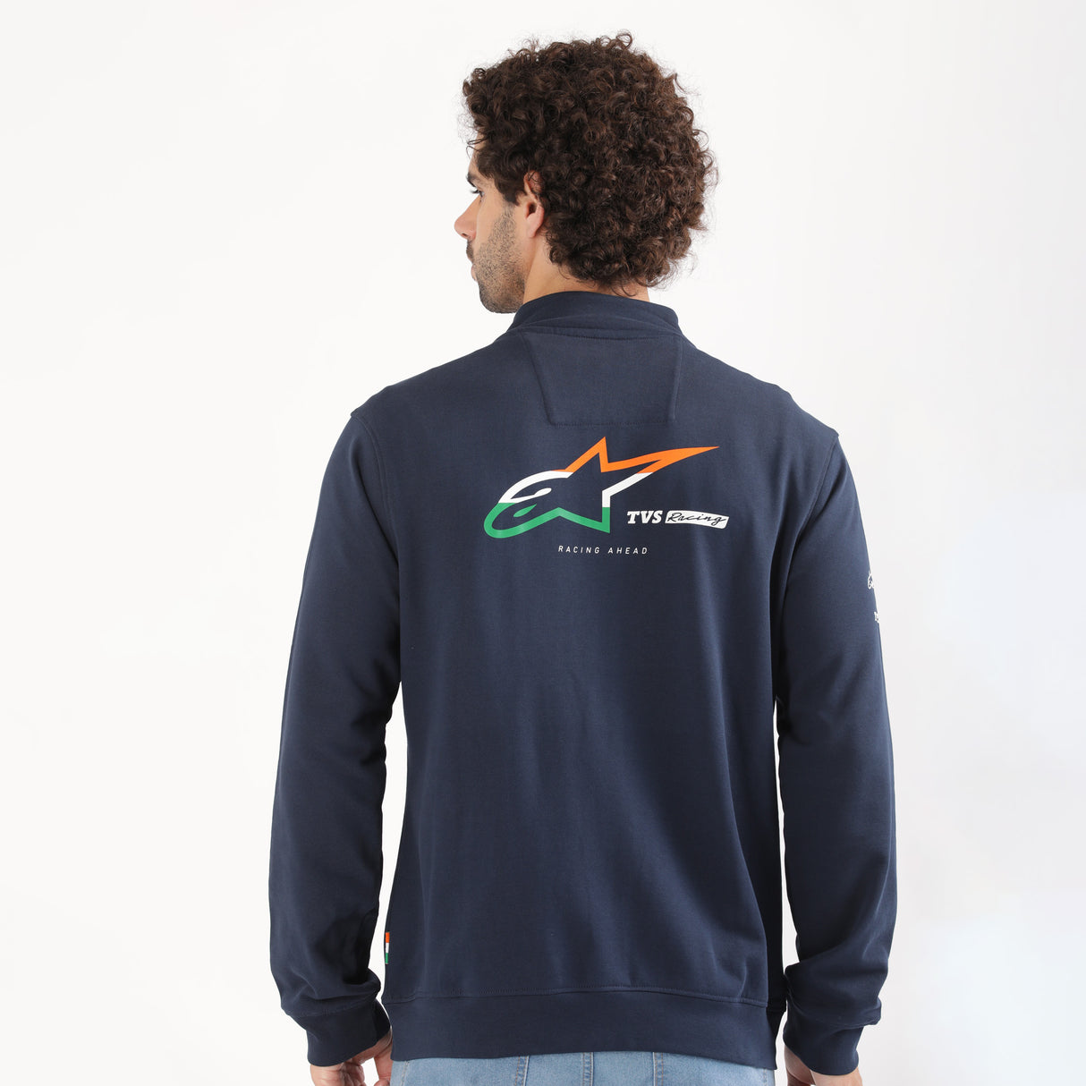 TVS Racing x Alpinestars High Neck Sweatshirt – 100% Cotton French Terry, Ultra-Soft Comfort, Breathable Anti-Odor Fabric, YKK Zipper, Ribbed Hem, Utility Pockets & Stylish Rider Look