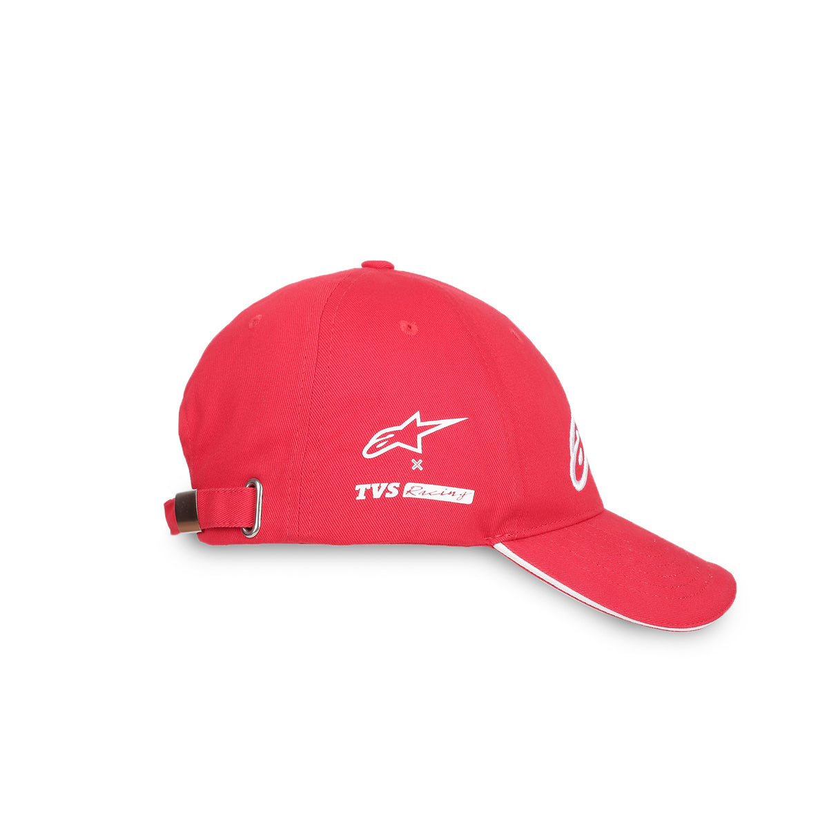 TVS Racing x Alpinestars Cap – 100% Cotton Twill, Breathable & Skin-Friendly Fabric, 6-Panel Design, Adjustable Metal Buckle Closure, Flexible Peak for Sunshade, and Embroidered Branding