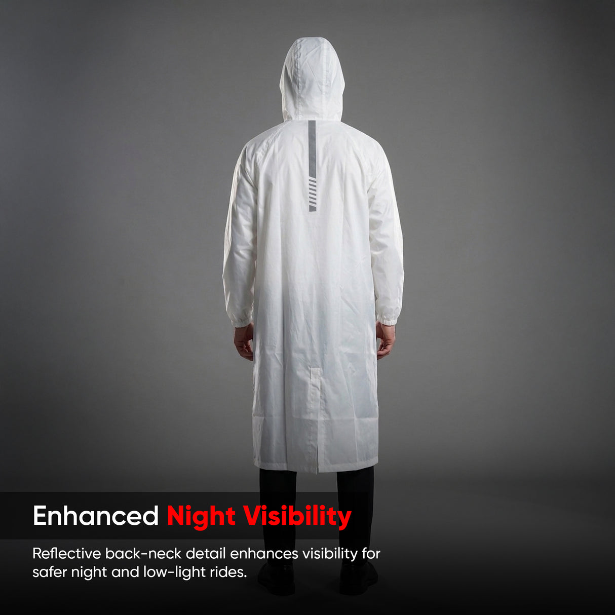 TVS Long Riding Raincoat for Men & Women – Waterproof PU Coated Fabric, Reflective Back & Elasticated Sleeves | Color: White