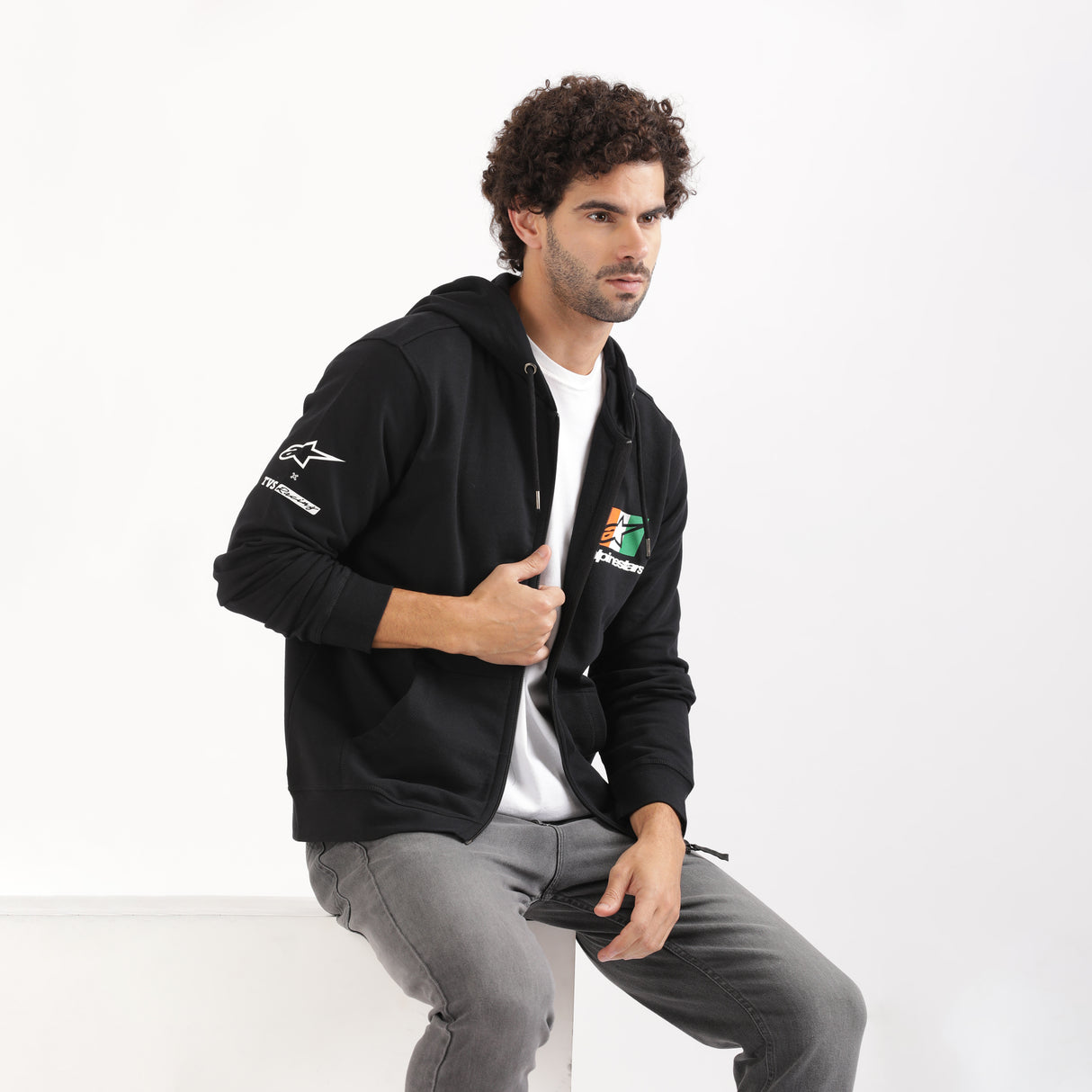 TVS Racing x Alpinestars Hooded Sweatshirt – 100% Cotton French Terry, Ultra-Soft Comfort, Breathable Anti-Odor Fabric, YKK Zipper, Kangaroo Pocket, Ribbed Hem & Stylish Streetwear Look