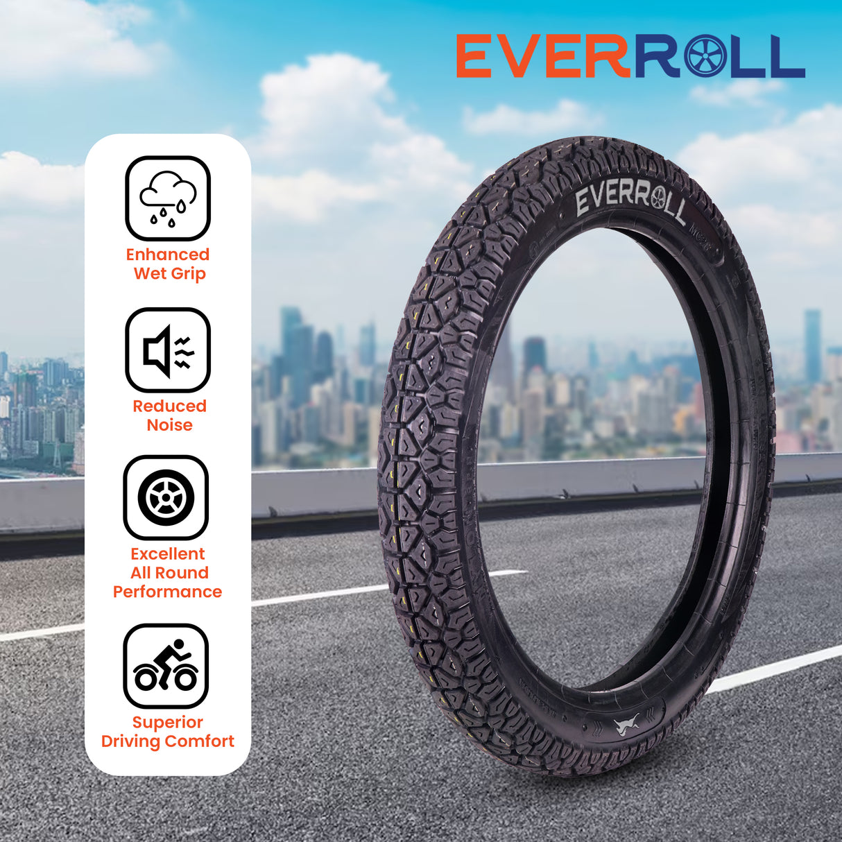EverRoll Rear Nylon Tyre with Tube - 3.00-18 TT PM MC28 | Vehicle Compatibility - TVS Radeon