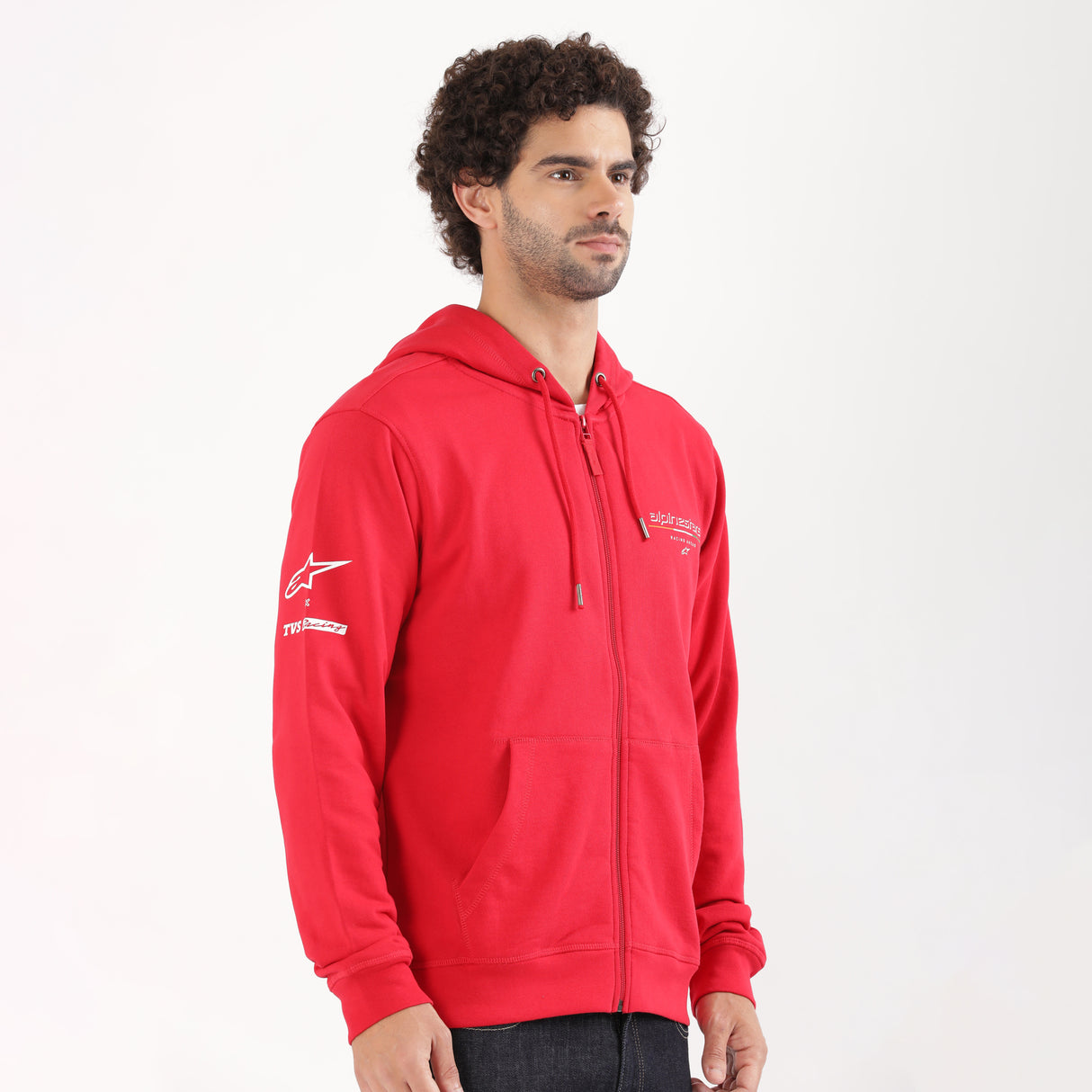 TVS Racing x Alpinestars Hooded Sweatshirt – 100% Cotton French Terry, Ultra-Soft Comfort, Breathable Anti-Odor Fabric, YKK Zipper, Kangaroo Pocket, Ribbed Hem & Stylish Streetwear Look