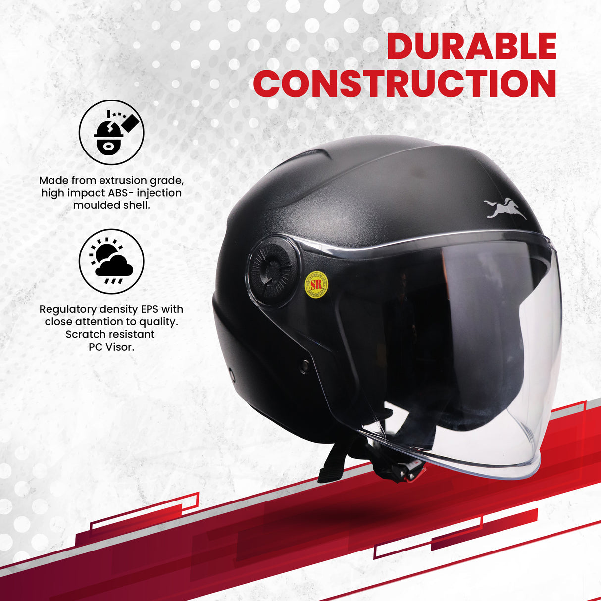 TVS ACE Open Face Unisex Helmet with Full Coverage Visor - ISI Certified