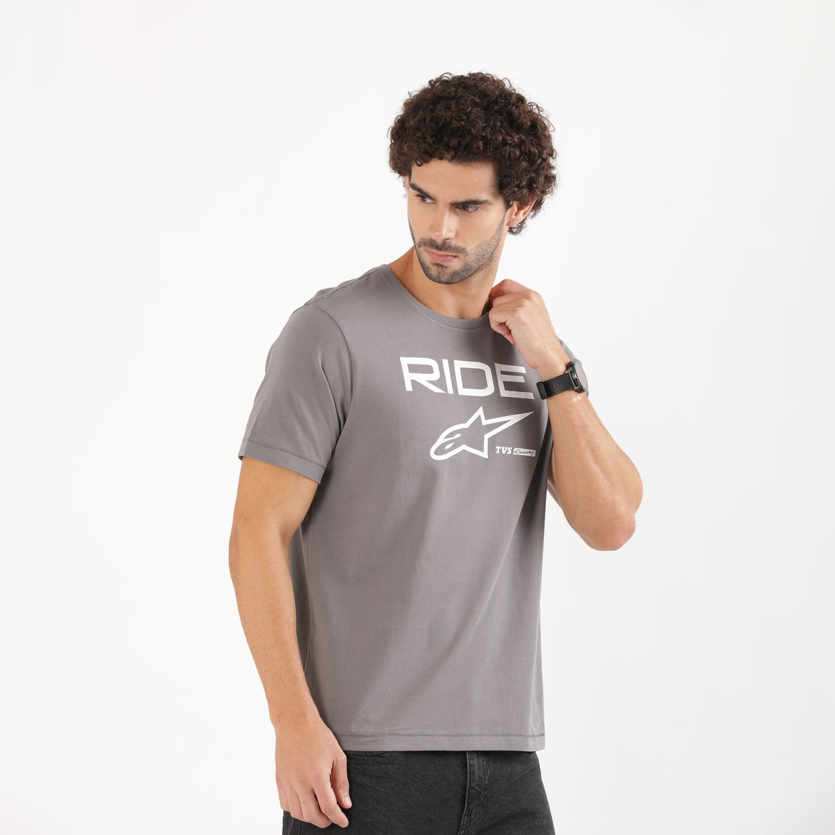 TVS Racing x Alpinestars Crew Neck T-Shirt-100% Soft Combed Cotton, Breathable & Anti-Microbial Fabric, Non-PVC Print, No-Chafe Skin-Friendly Comfort for Racing & Casual Everyday Wear