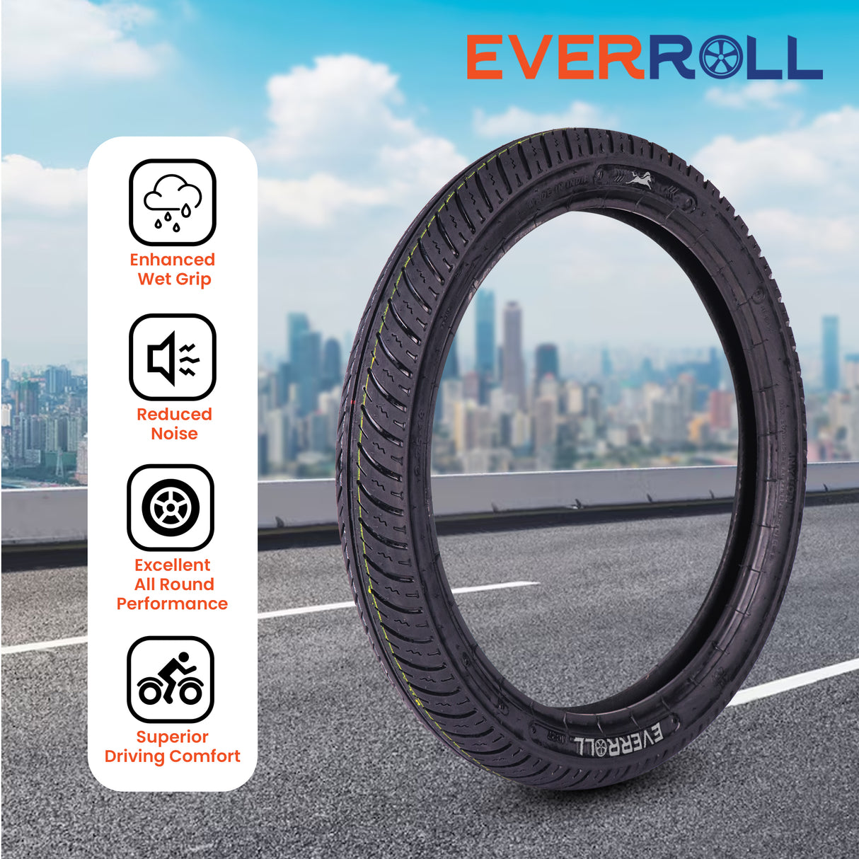 EverRoll Front Nylon Tyre with Tube - 2.75-18 TT PM MC27 | Vehicle Compatibility - TVS Radeon