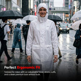 TVS Long Riding Raincoat for Men & Women – Waterproof PU Coated Fabric, Reflective Back & Elasticated Sleeves | Color: White