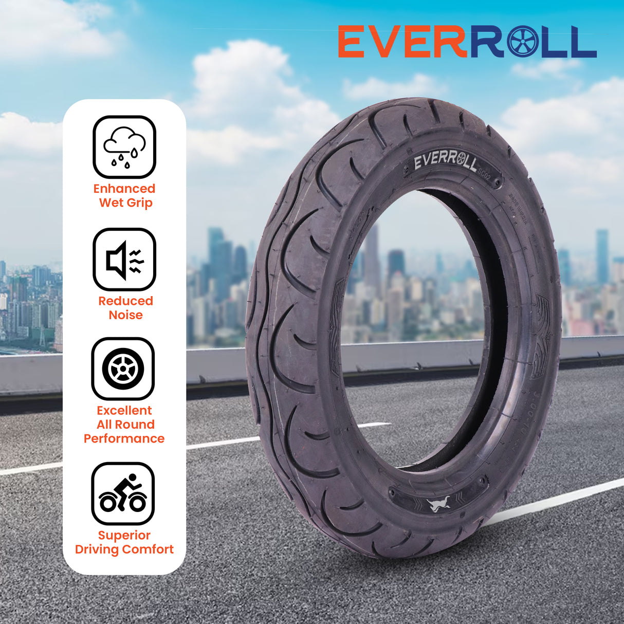 EverRoll Front and Rear Nylon Tyre with Tube - 3.00-10 TT PM  SC02 | Vehicle Compatibility - TVS Scooty Pep+