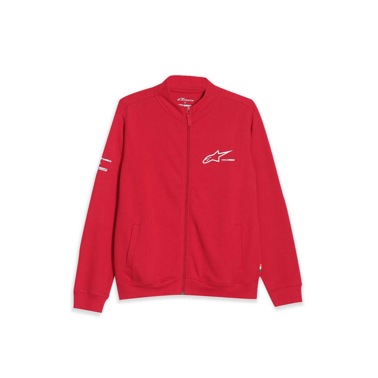 TVS Racing x Alpinestars High Neck Sweatshirt – 100% Cotton French Terry, Ultra-Soft Comfort, Breathable Anti-Odor Fabric, YKK Zipper, Ribbed Hem, Utility Pockets & Stylish Rider Look