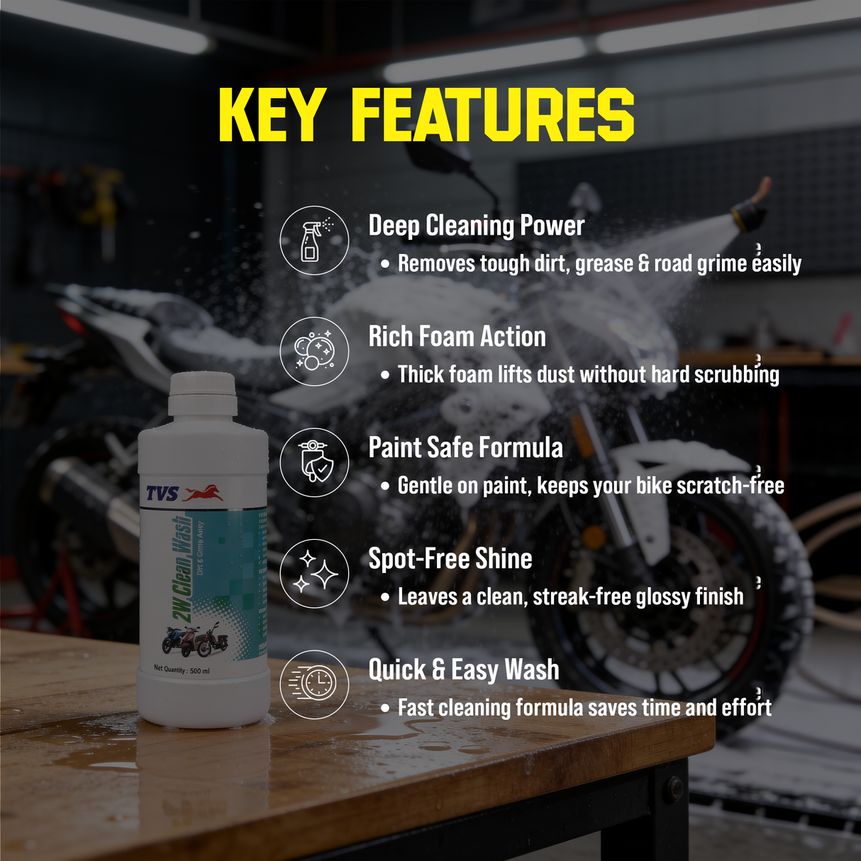 TVS Clean Wash 500 ml | Tough on Grease, Gentle on Shine