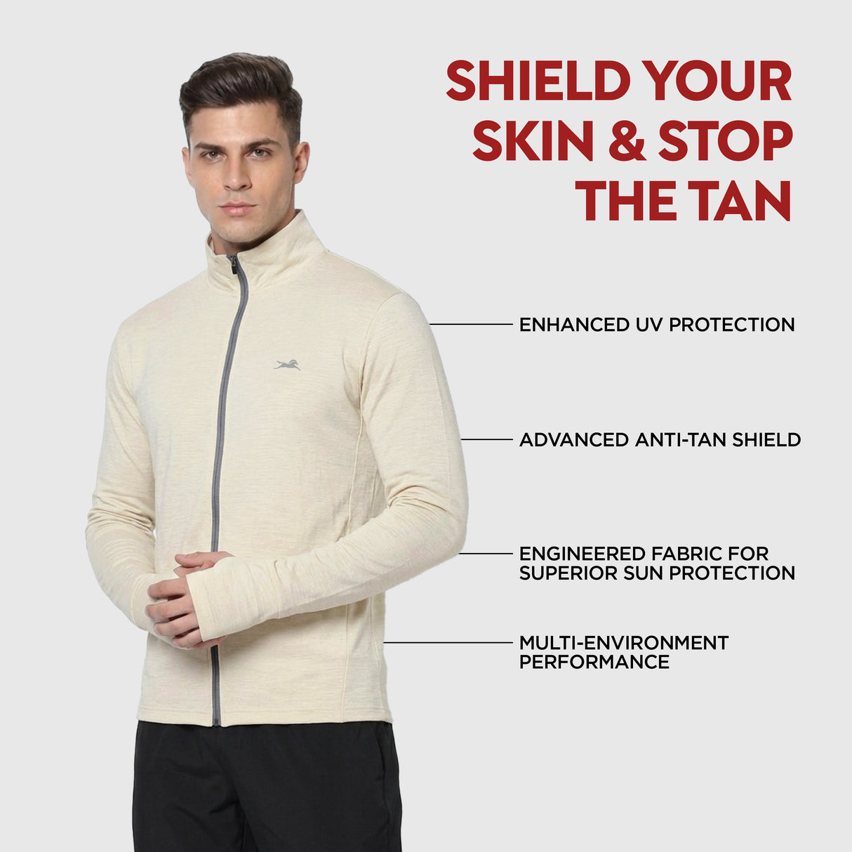 TVS Sunscreen Jacket for Men | UPF 50+ UV Protection | Lightweight, Breathable & Quick-Dry Jacket | Odor Control Technology | Anti-Tan Shield | Summer Jacket for Men