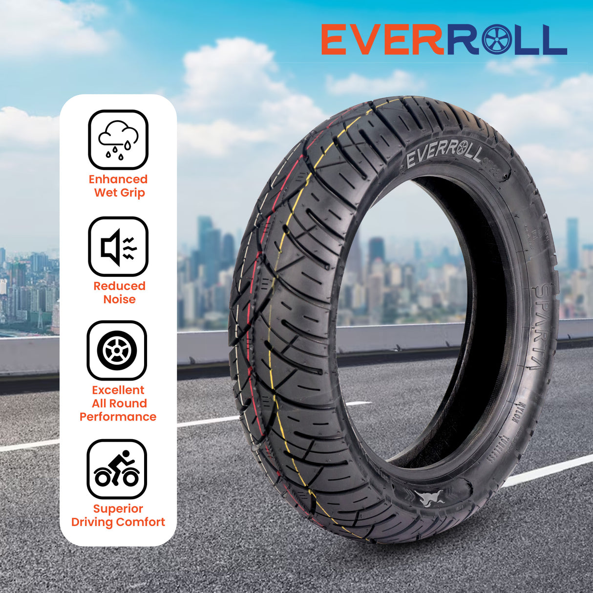 EverRoll Rear Tubeless Nylon Tyre - 110/80-12 TL TO ST32 | Vehicle Compatibility - TVS Ntorq