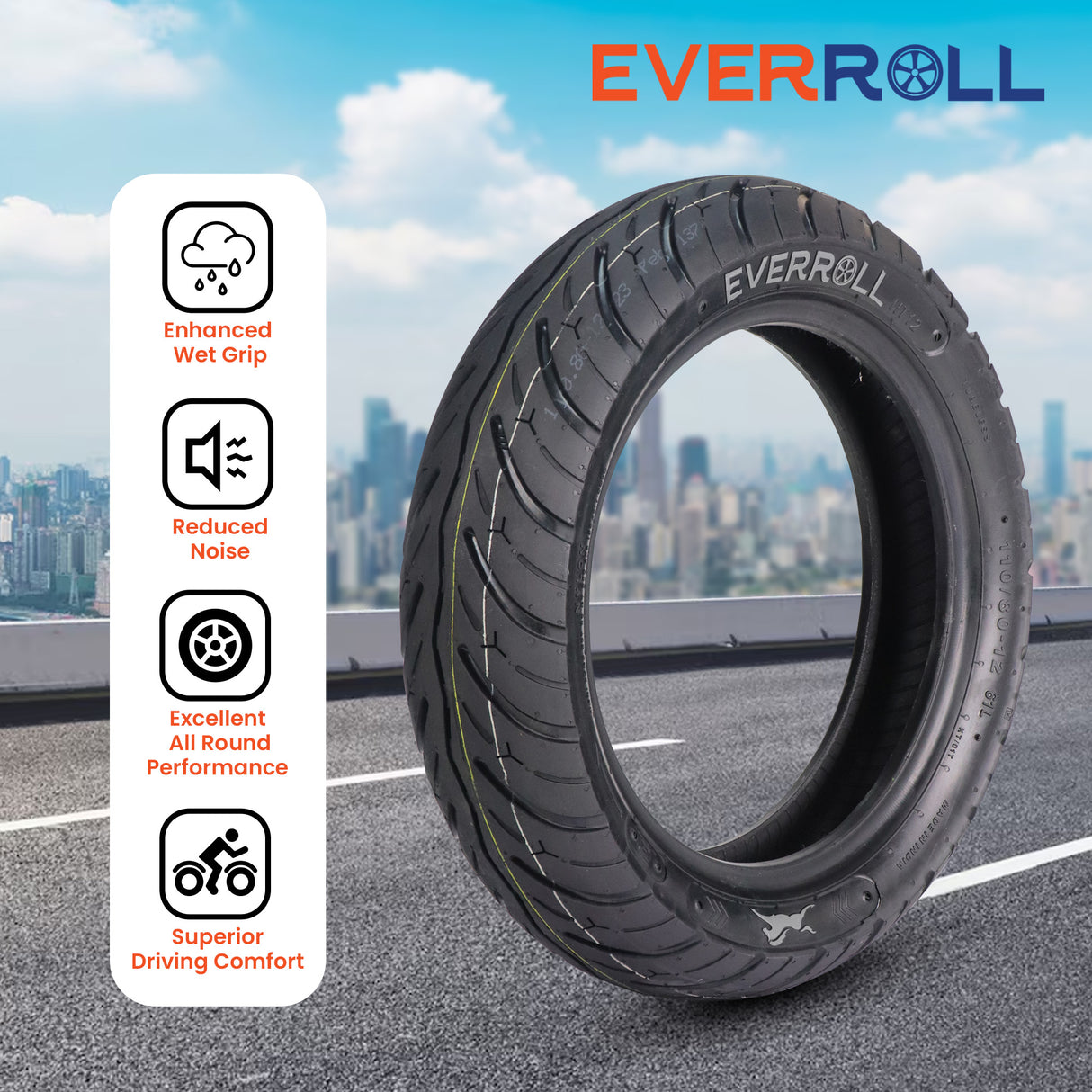 EverRoll 110/80-12 TL PM HT12 Rear Tubeless Nylon Tyre | Vehicle Compatibility - TVS Ntorq Rear