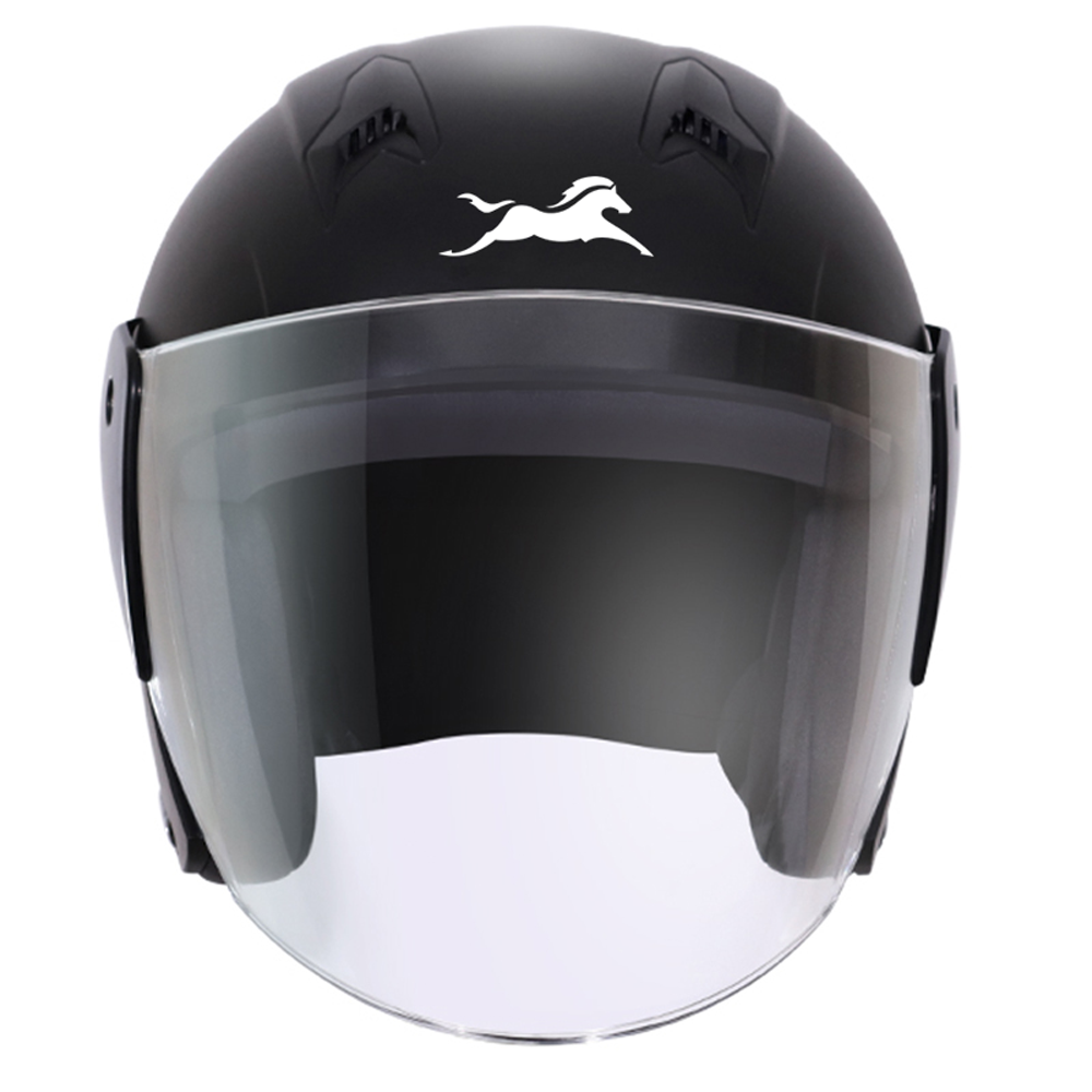 TVS Open Face Helmet | ISI DOT Certified, Matt Finish, Clear Visor, Black