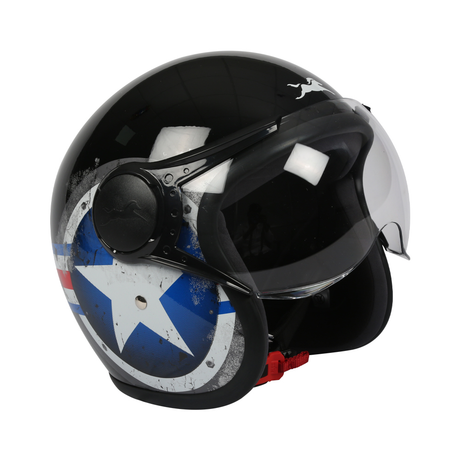 TVS Half Face Captain Motorbike Helmet (Black and Blue)