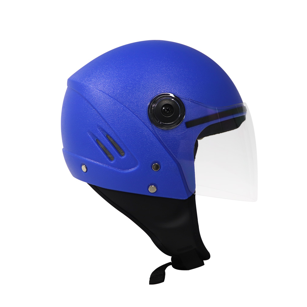 TVS Open Face Helmet - ISI & DOT Certified, Matt Black Eco Blue, Size L | Unisex Safety & Comfort