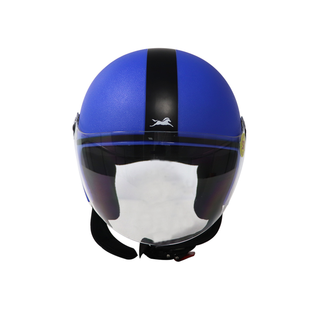 TVS Open Face Helmet, ISI DOT Certified, Matt Finish, Clear Visor, Black Eco Blue, Size L