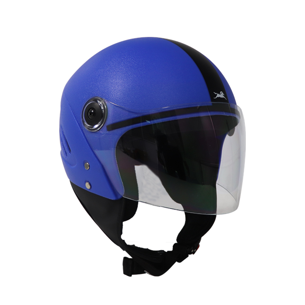 TVS Open Face Helmet - ISI & DOT Certified, Matt Black Eco Blue, Size L | Unisex Safety & Comfort