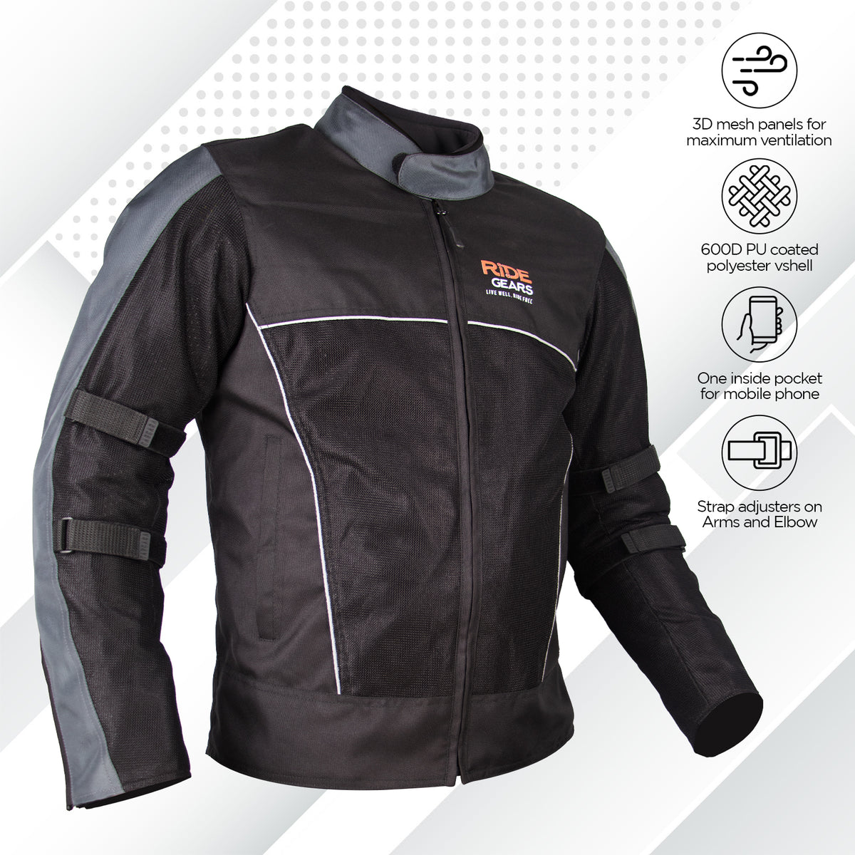 Ride Gears Ventilated Mesh Riding Jacket with CE Level 2 Impact Protec ...