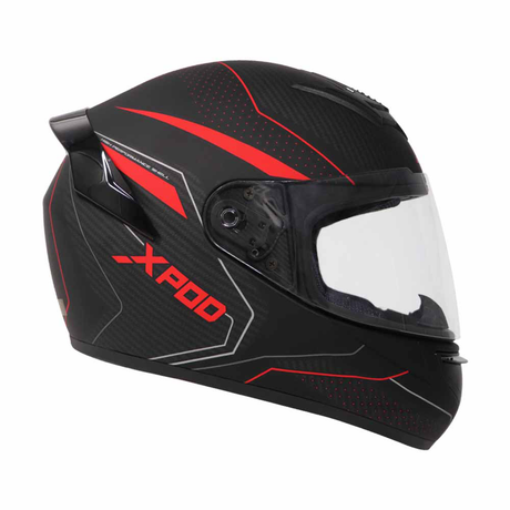 TVS XPOD Aerodynamic Helmet for Men – ISI & DOT Certified, Ultrawide Visor, Blistering Black & Red