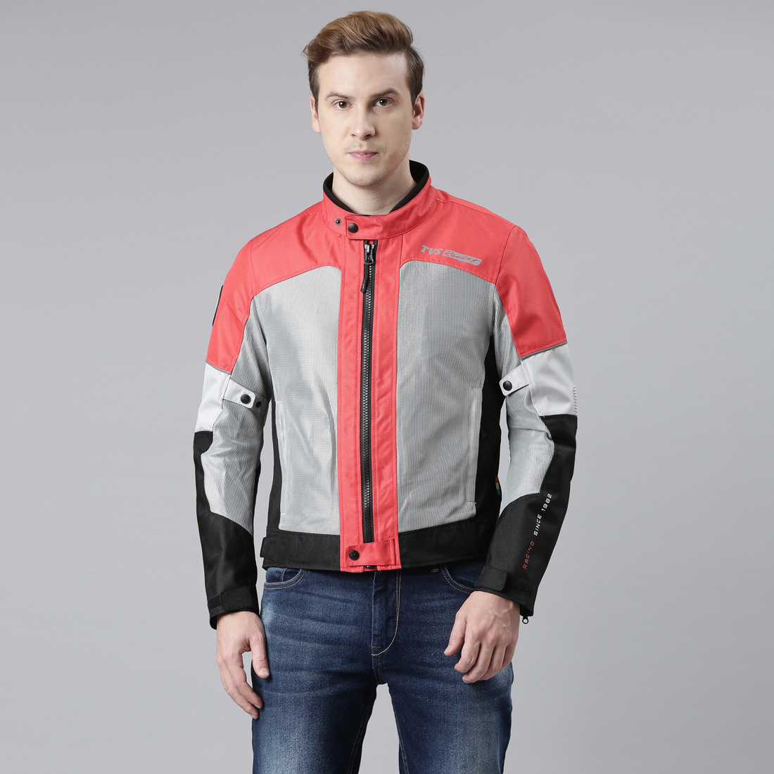 TVS Racing Road Zipper Riding Jacket for Men 600D Polyester, CE Level Armor Protection