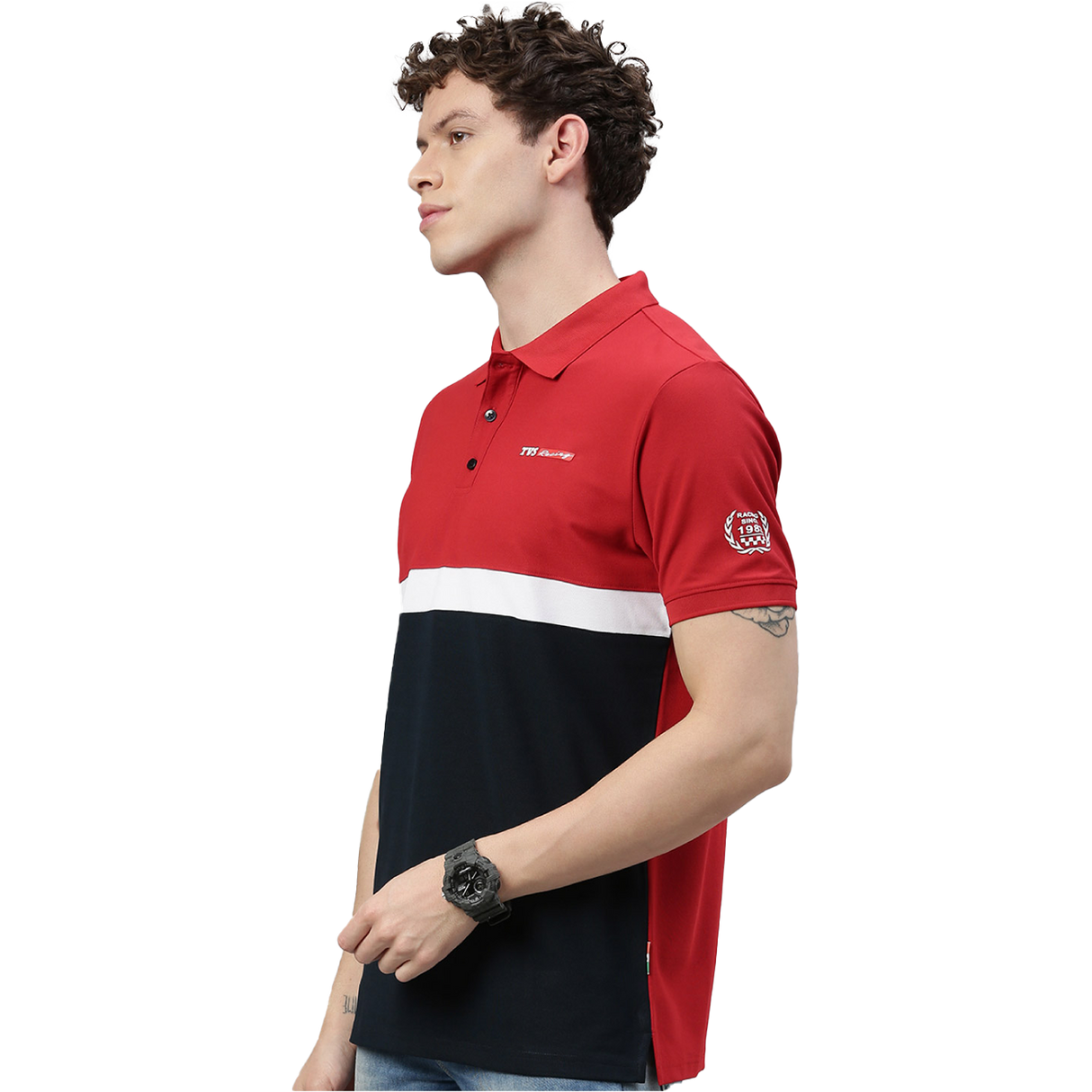 TVS Racing Polo T Shirt Polyester (Red Blue)